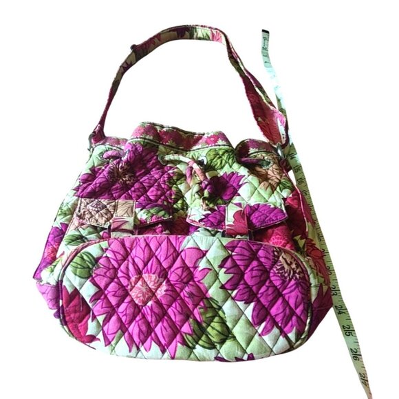 Vera Bradley Hello Dahlia Pink Floral Cotton Quilted Drawstring Shoulder Bag 12" - Picture 7 of 14